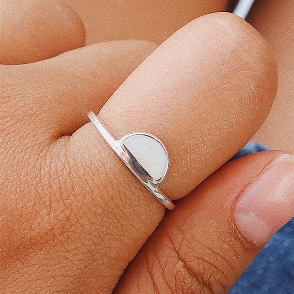 Whit and silver half moon ring